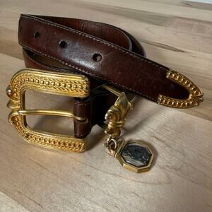 Brighton Brown Leather Belt Gold Buckle Charm Accent Size 33 Western Boho